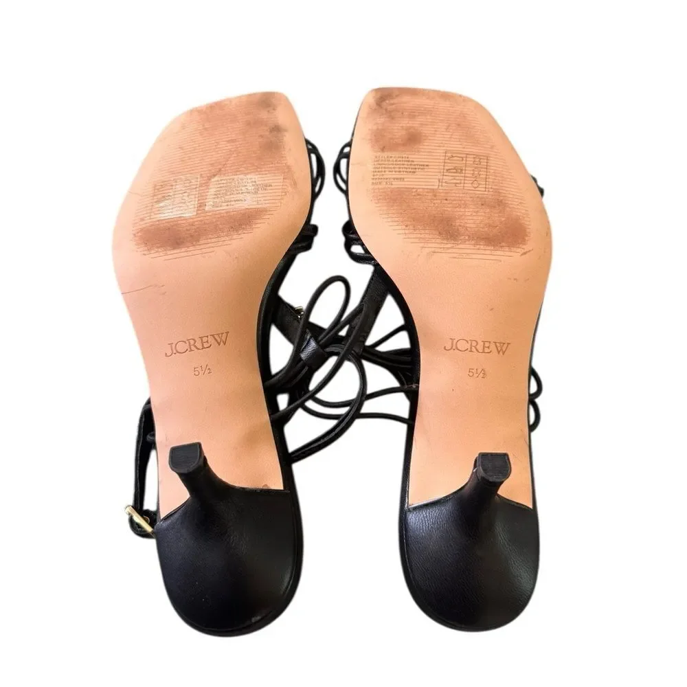 J.Crew Strappy kitten heel sandals in leather Black 5.5